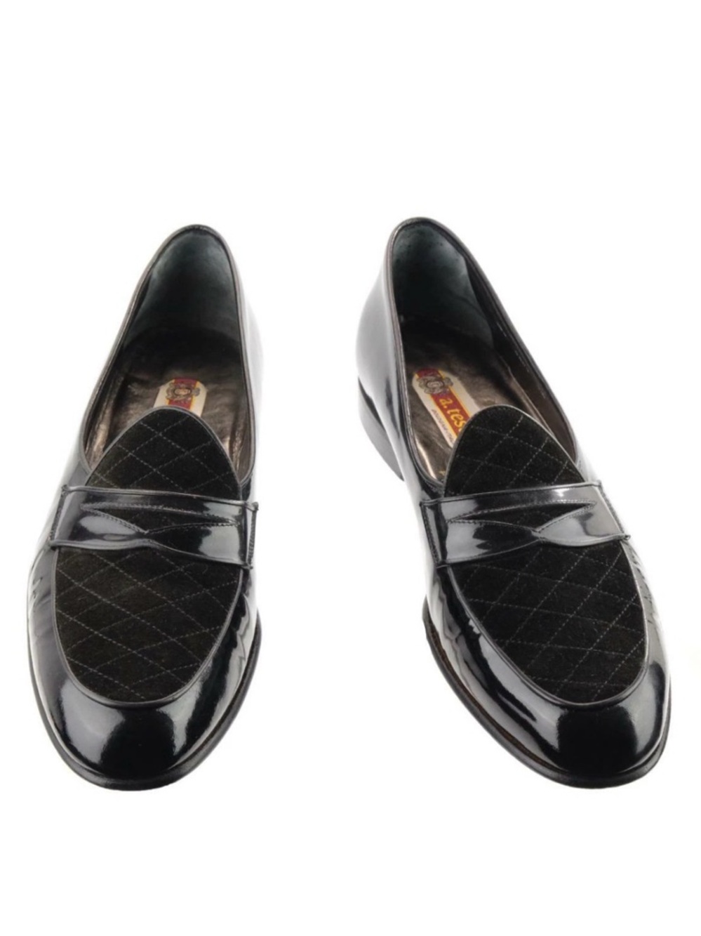 A.TESTONI for Wilkes Bashford Black Men's Quilted Patent Leather Loafers
